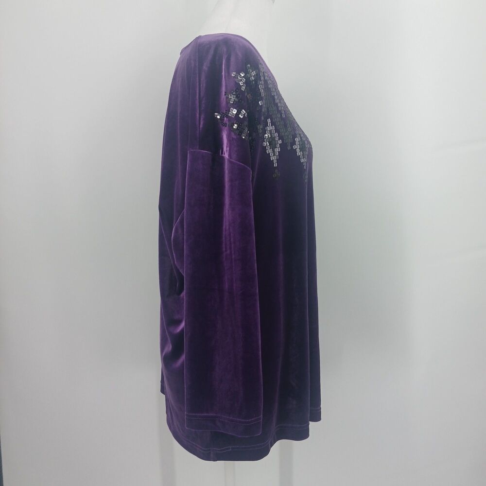 womens vintage purple velvet bob mackie wearable art shirt blouse size large - Picture 5 of 6